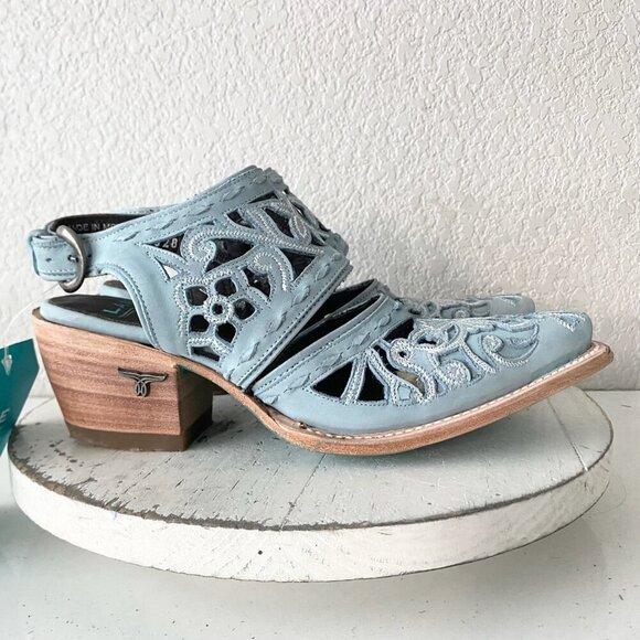 Lane SHALEY Robin Mule Blue Cowboy Boots Womens 7 Cowgirl Western Short Ankle - Picture 2 of 11